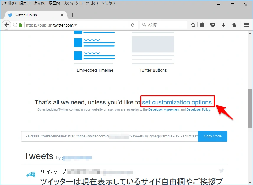 set customization options.